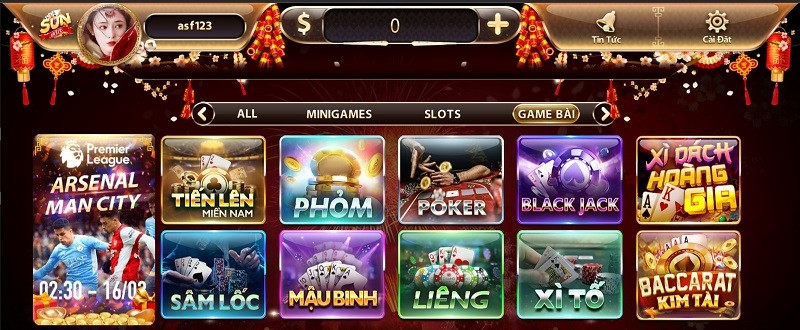 Kho game bài đa dạng tại cổng game sunwin