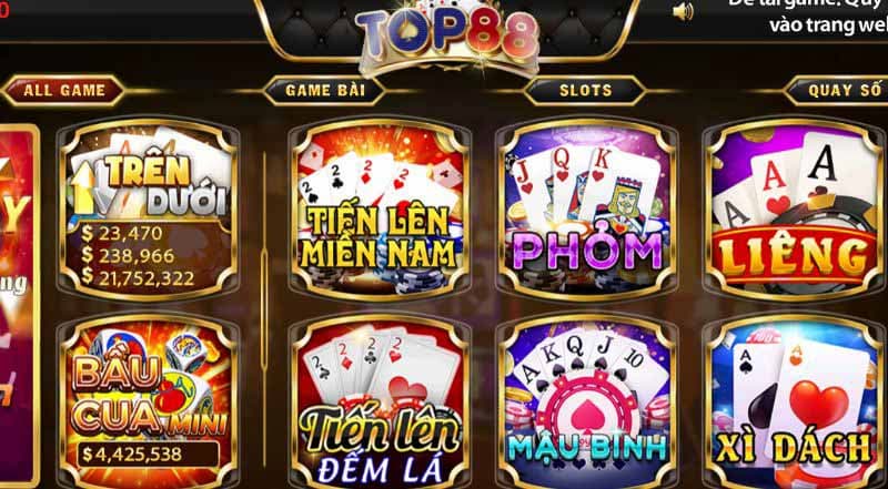Những game bài hấp dẫn nhất tại Cổng game Top88