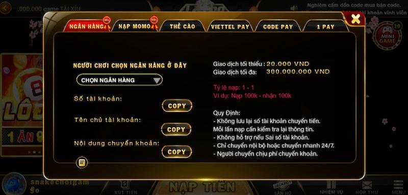 Hướng dẫn nạp tiền vào và rút tiền ra Lot88