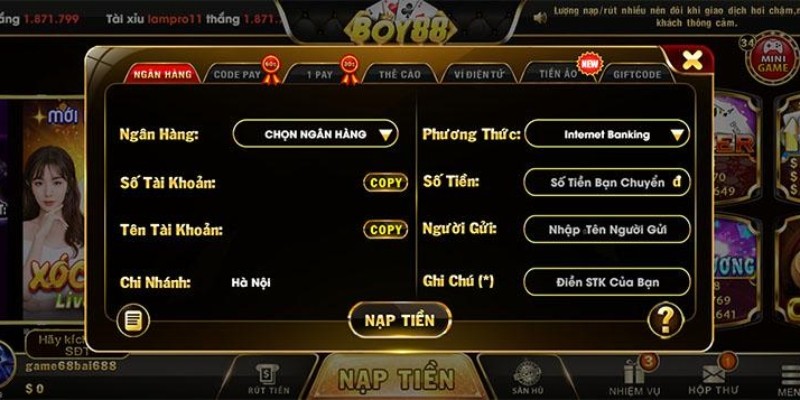 Nạp tiền tại Boy88 ra sao?