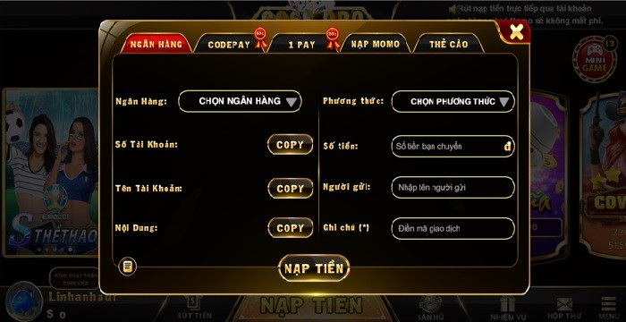 Cách thức nạp rút tiền nhanh chóng tại Go68