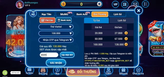 Nạp tiền siêu dễ cùng với Hayvin online