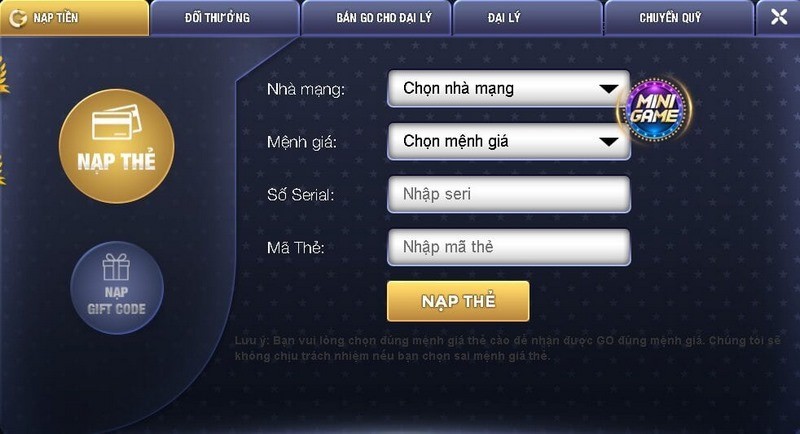 Nạp tiền vào để trải nghiệm những giải pháp game đỉnh cao
