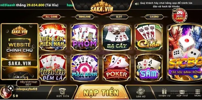 Chi tiết các game hiện đang có tại cổng game Saka Vin