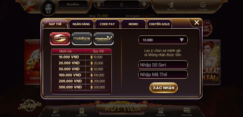 Hướng dẫn Rút tiền tại cổng game Sunvip