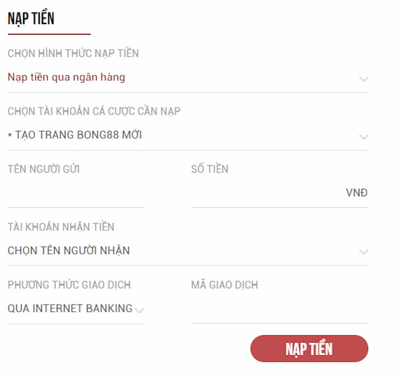 Nạp tiền tại nhà cái Tai vin