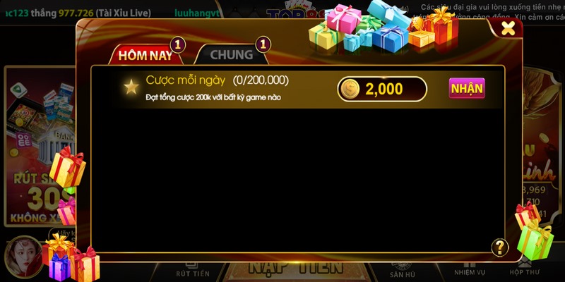 Ưu đãi TOP88 khi người chơi hoàn thành nhiệm vụ đặt cược
